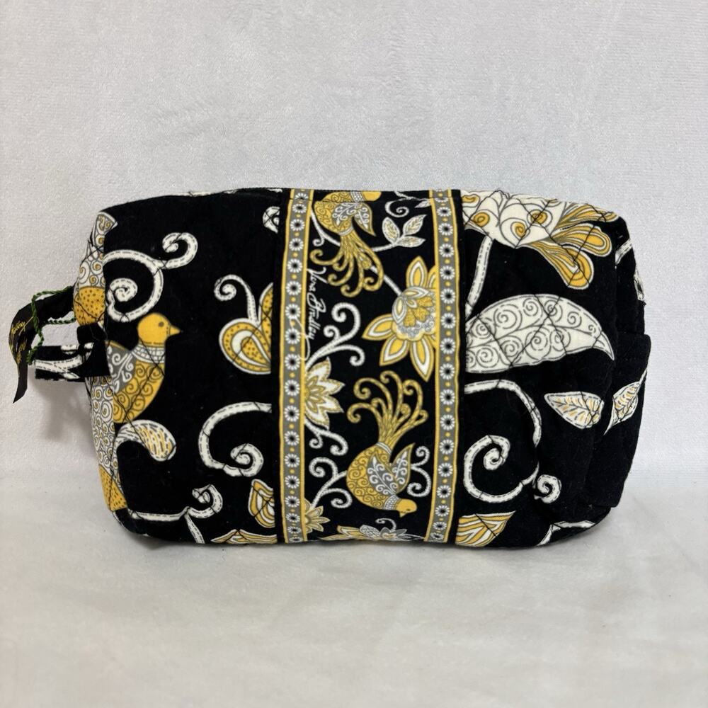 Vera Bradley Medium 7"x6" Vinyl Lined Cosmetic Bag Yellow Bird Floral